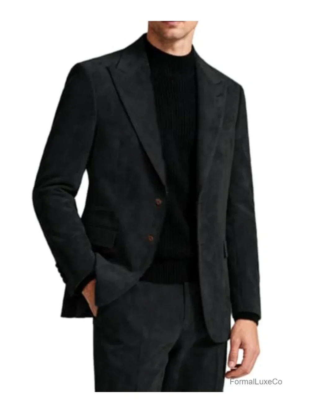 Men's Slim Fit Suede Blazer & Pants 2-Piece Suit Wedding Groomsmen Velvet